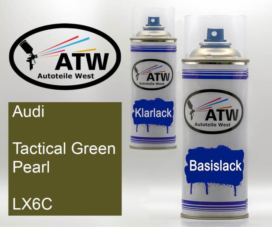 Audi, Tactical Green Pearl, LX6C: 400ml Sprühdose + 400ml Klarlack - Set, von ATW Autoteile West.